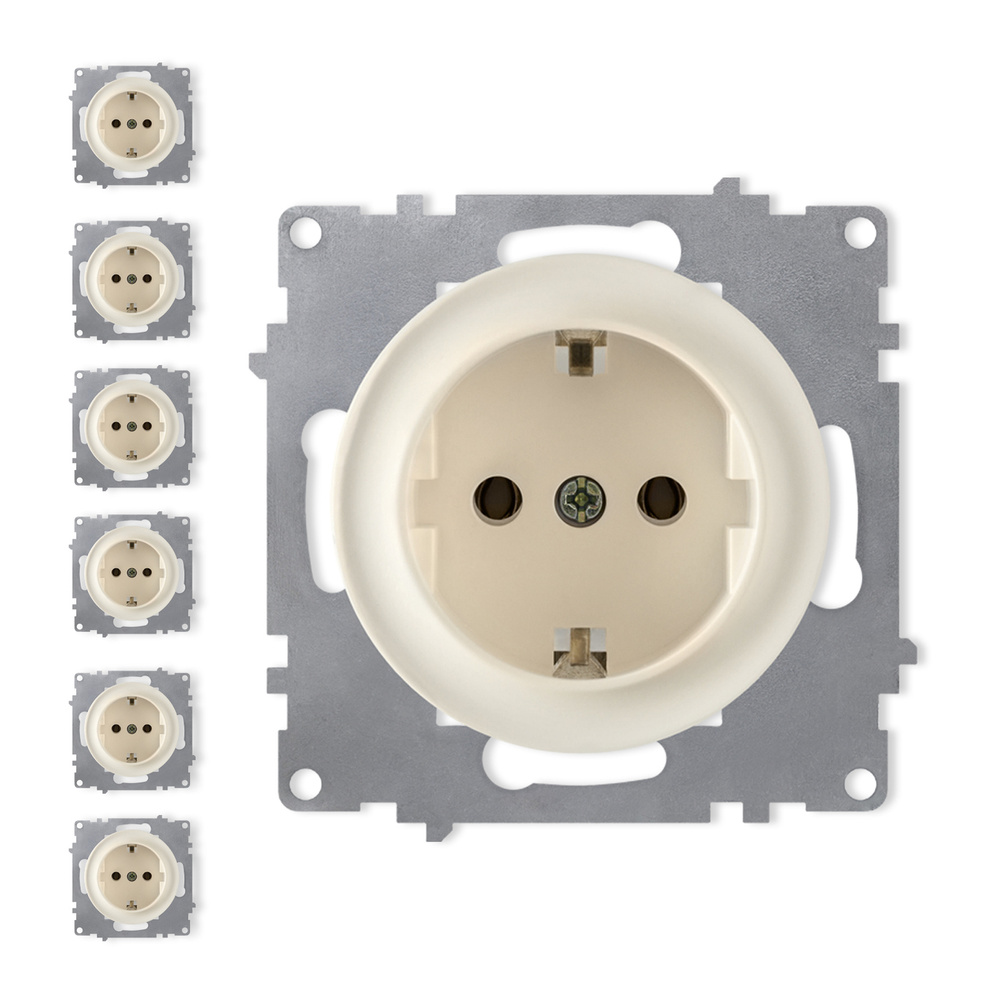 Комплект. Розетка с заземлением OneKeyElectro, винтовые контакты, цвет  бежевый (7 шт.)