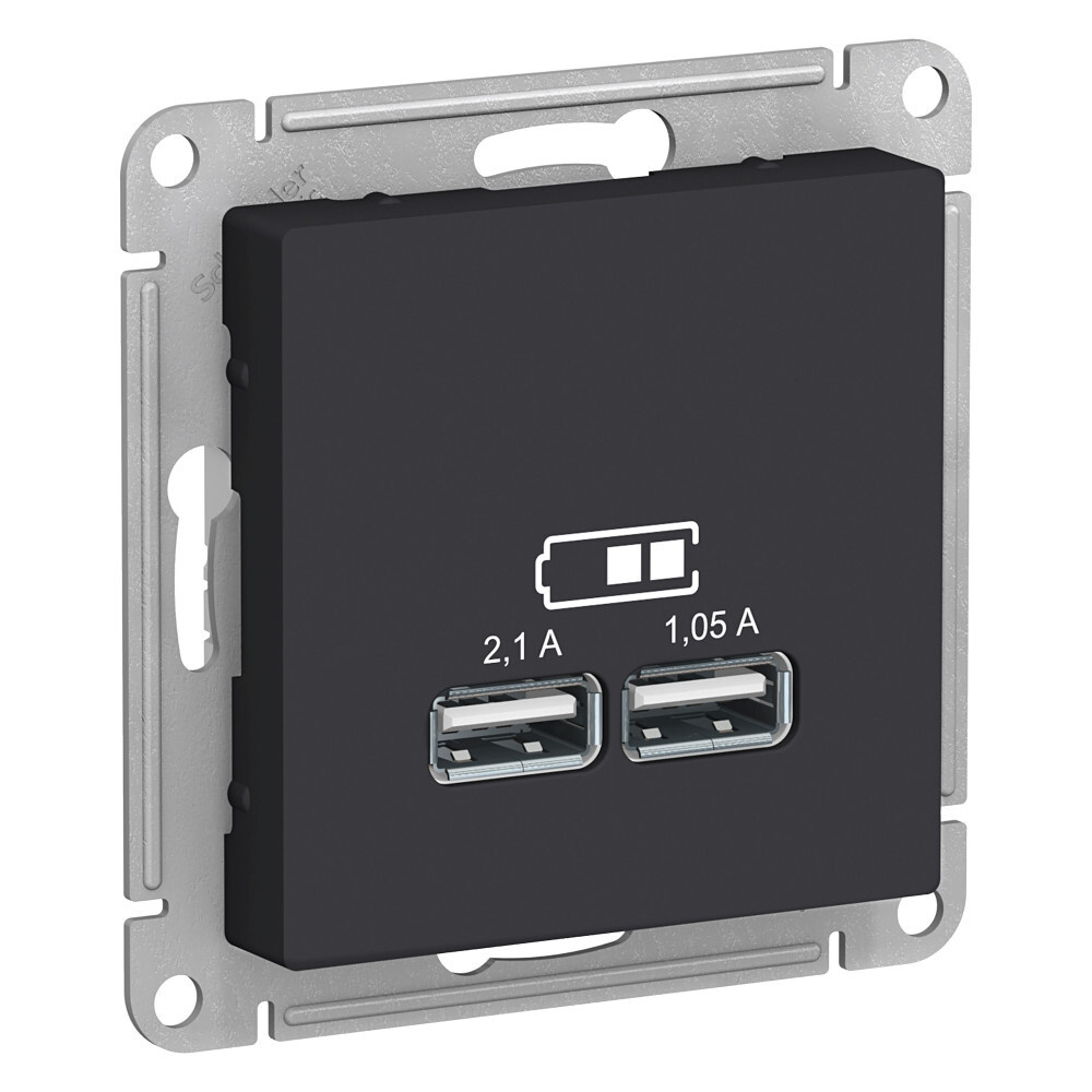 Розетка USB A+A (5В/2,1А 2х5В/1,05А) Карбон, Systeme Electric AtlasDesign #1