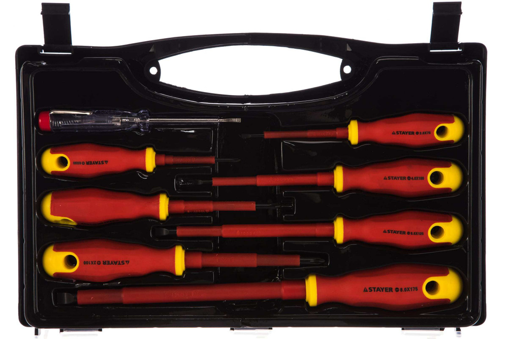 Набор STAYER "PROFI" "ELECTRO": Отвертки диэлектрические, тестер, 100 ...