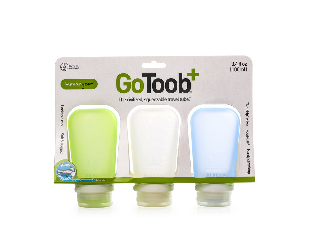 Набор силиконовых бутылочек GoToob+, упак. 3 шт., разм. L (100 мл) - Прозрачный/Зелёный/Голубой  #1