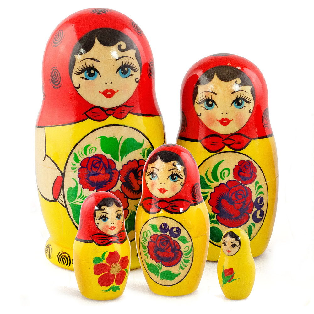 Azhna Матрешка деревянная авторская Красный платок 5 мест 10,5 см / сувенир  #1
