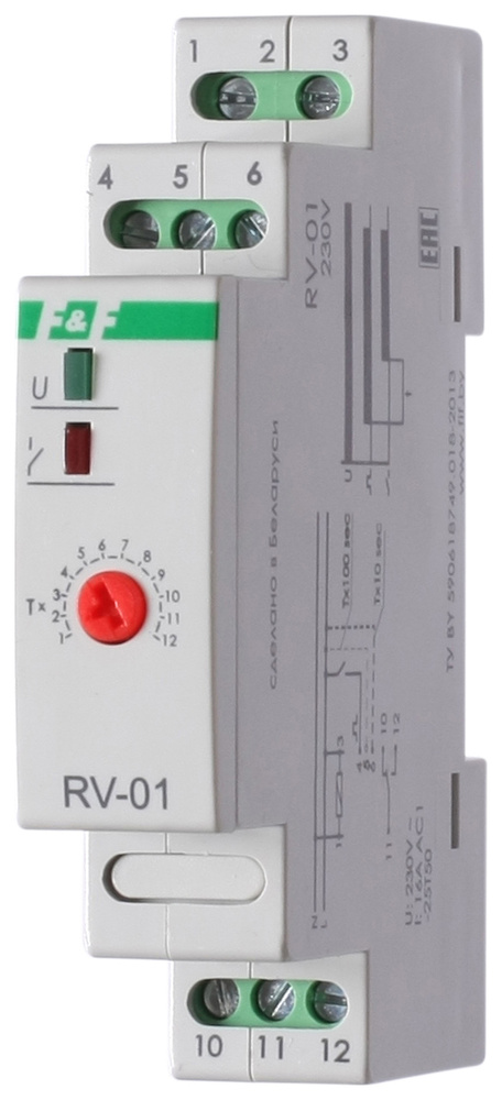 Реле времени RV-01 задержка вкл. 1 120сек 230В 16А 1перекл. IP20 монтаж на DIN-рейке F&F EA02.001.007 #1
