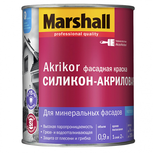 Краска фасадная акриловая Marshall Akrikor белая 0,9 л #1