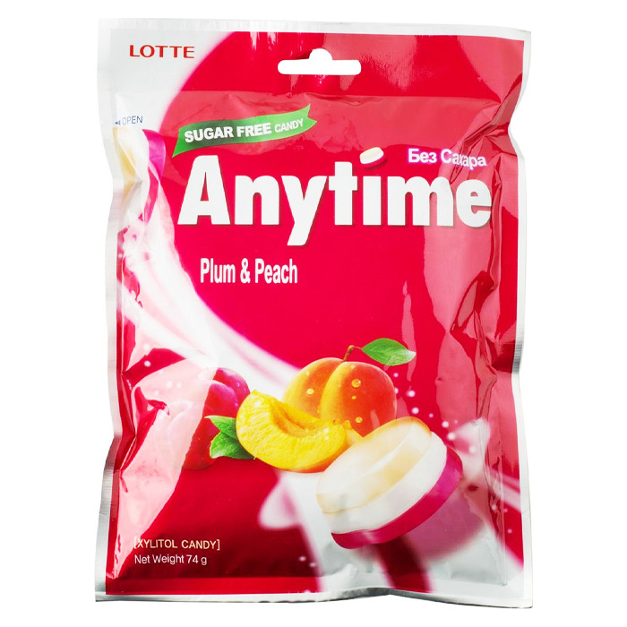 Lotte Карамель с ксилитолом без сахара Lotte Anytime Plum & Peach со вкусом сливы и персика, 74 г  #1