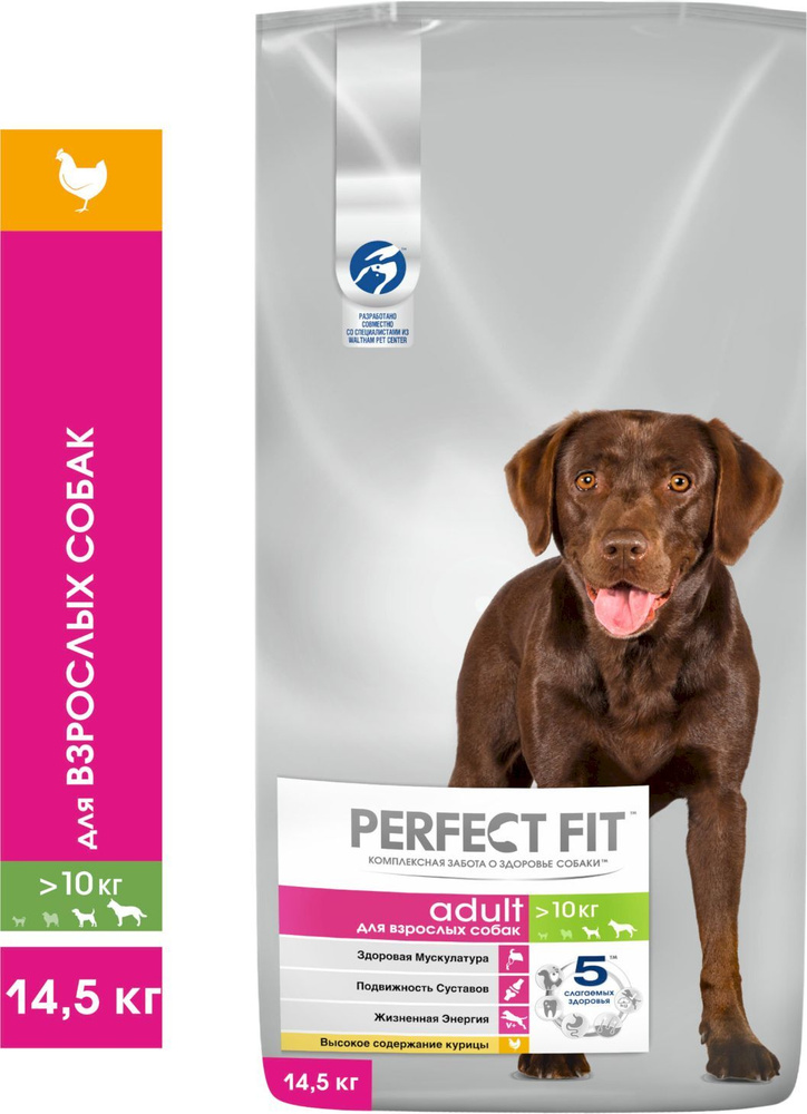 Сухой корм Perfect Fit™ для собак средних и крупных пород старше года, с  курицей, 14.5кг - купить с доставкой по выгодным ценам в интернет-магазине  OZON (141304596)