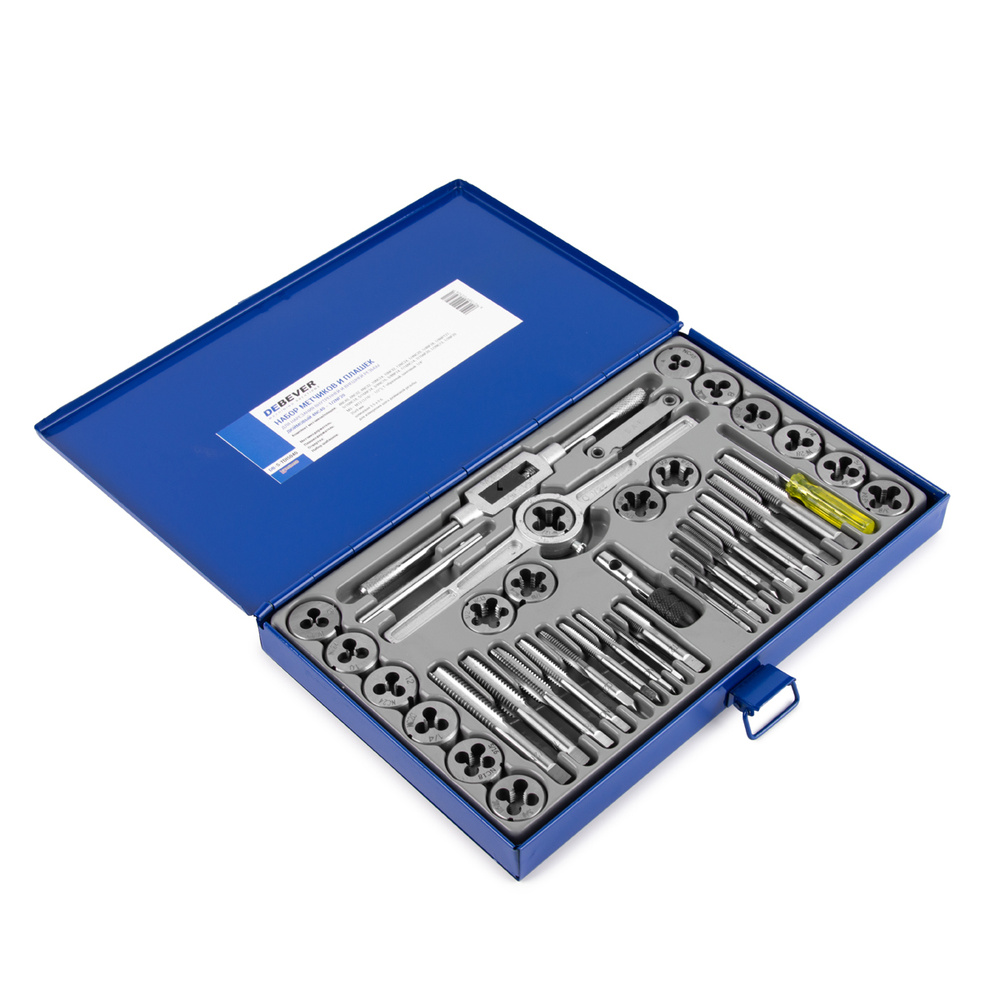 DEBEVER Набор метчиков и плашек 4NC40 - 1/2NF20, 40 предметов, дюймовая ...