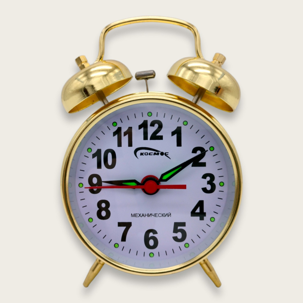 Будильник тикающий, механический с громким звонком, круглой формы ...