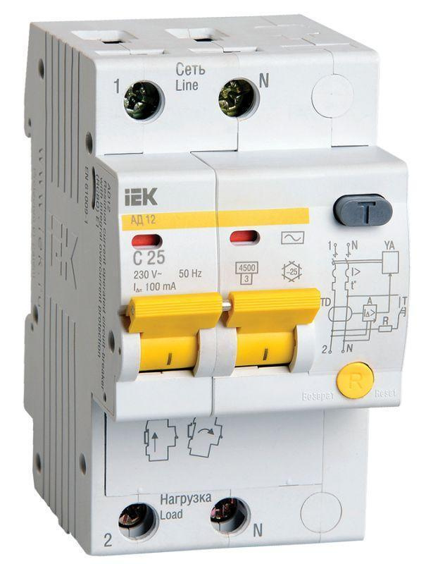 Выключатель автоматический дифференциального тока (Диф автомат) 2п однофазный C 25А 100мА тип AC 4.5кА #1