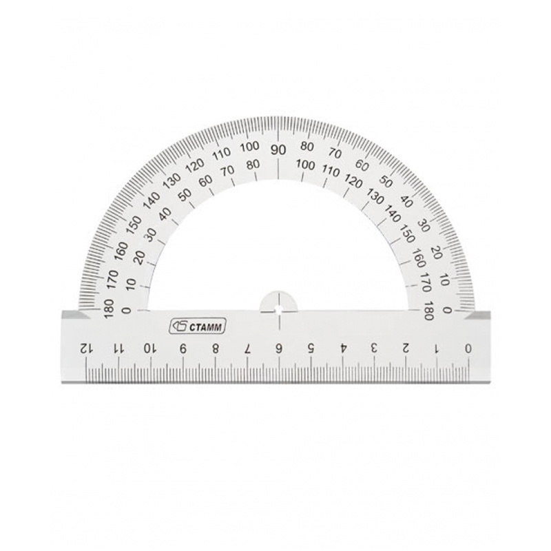 Транспортир 12 см, 180 градусов СТАММ, полистирол, прозрачный бесцветный, 3 шт  #1