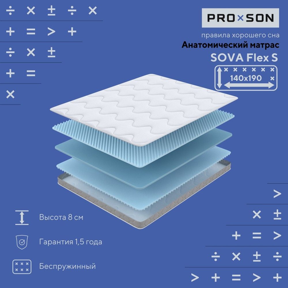 Матрас беспружинный анатомический 140x190 PROxSON SOVA Flex S, двуспальный ортопедический на кровать #1