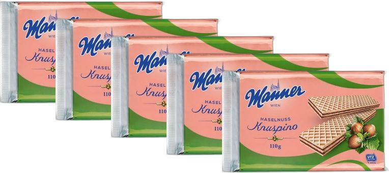 Вафли Manner Кнуспино с ореховым кремом, комплект: 5 упаковок по 110 г  #1
