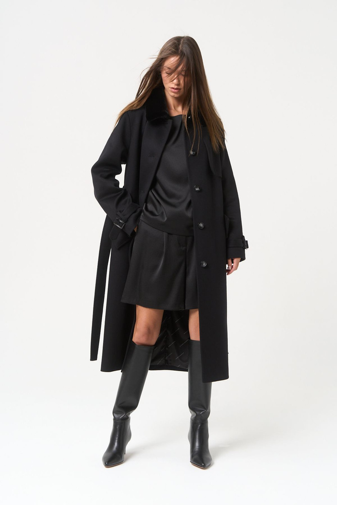 Пальто Женский EKATERINA ZHDANOVA Воротник, Карманы черный отложной ...