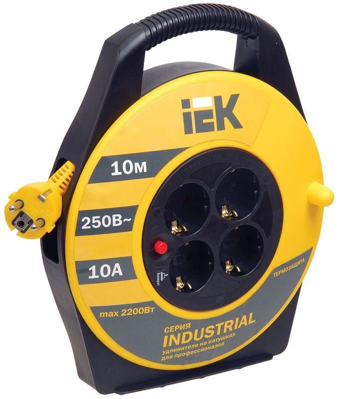 Удлинитель на катушке 4х10м с заземл. 10А IP20 Industrial УК10 3х1 термозащита IEK WKP14-10-04-10  #1