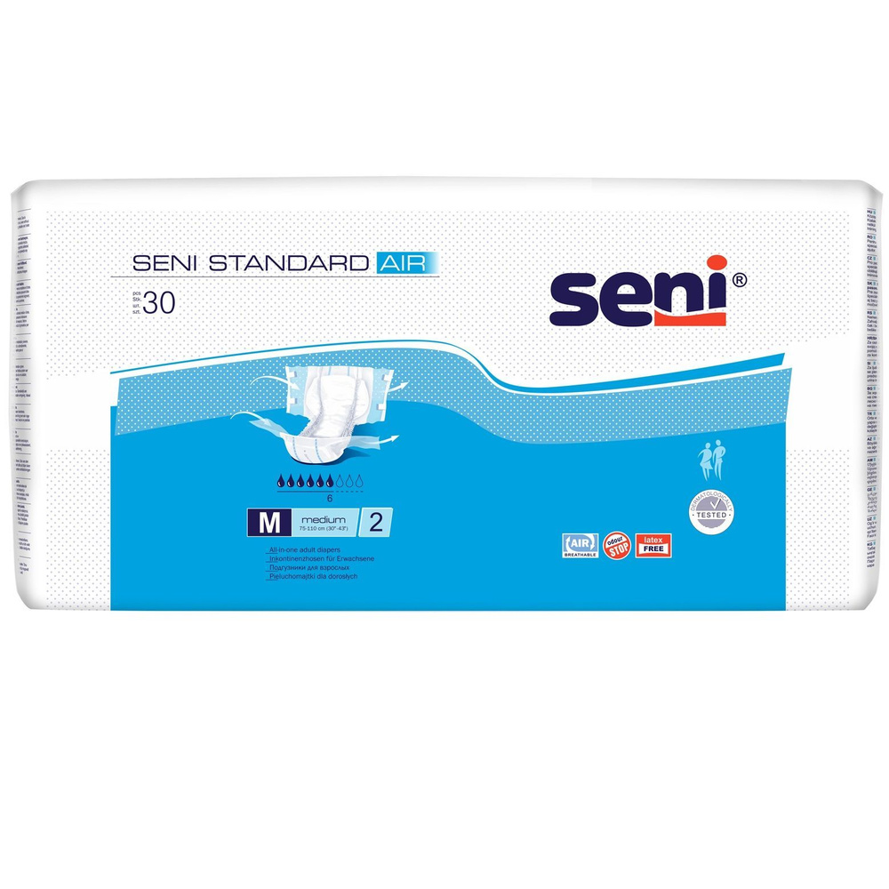 Подгузники для взрослых Seni Standart Air M (2), обхват 75-110 см, 6  капель, 30 шт. - купить с доставкой по выгодным ценам в интернет-магазине  OZON (928475088)