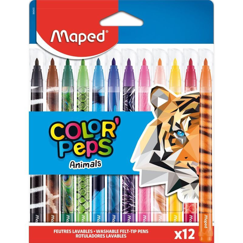 Фломастеры Maped Color'peps Animals 12 цветов смывающиеся с вентилируемыми колпачками (845403)  #1