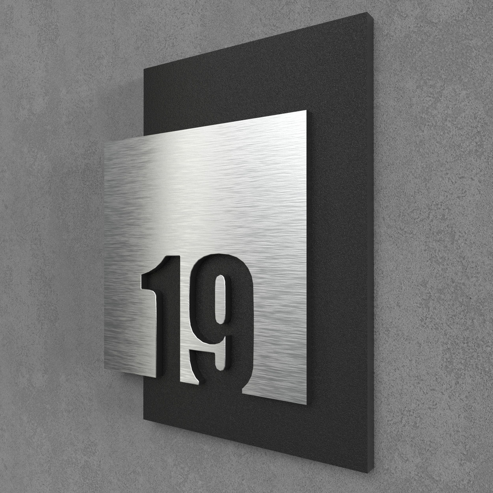 Цифры на дверь квартиры, табличка самоклеящаяся номер 19, 15х12см, царапанное серебро  #1
