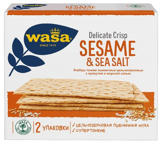 Wasa Хлебцы пшеничные тонкие Delicate Crisp Sesame & Sea Salt с кунжутом и морской солью, 190 г, 4 шт #1