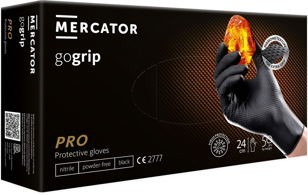 Перчатки особо прочные нитриловые размер XXL, Меркатор/Mercator GoGrip, защитные черные, 25 пар/50 штук #1