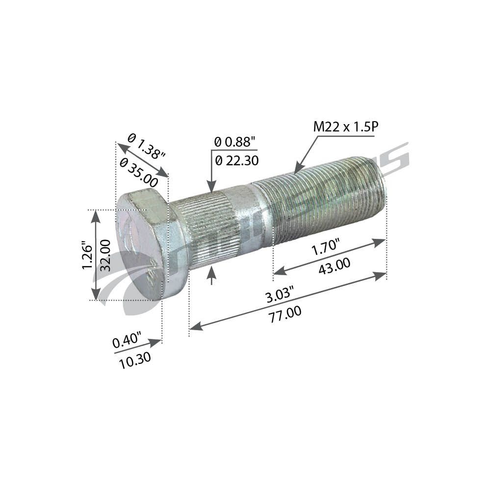 Шпилька ступицы колеса M22x1.5x78 SAF #1