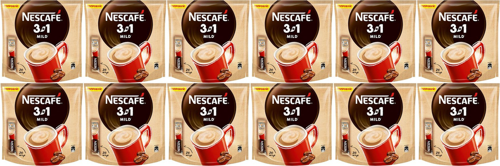 Кофейный напиток Nescafe 3 в 1 Mild в стиках 14,5 г х 20 шт, комплект: 12 упаковок по 290 г  #1