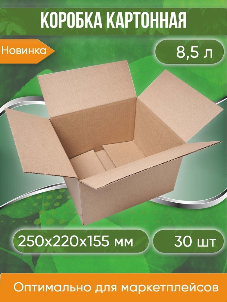 Коробка картонная, 25х22х15,5 см, Объем 8,5 л, 30 шт. (Гофрокороб, 250х220х155 мм )  #1