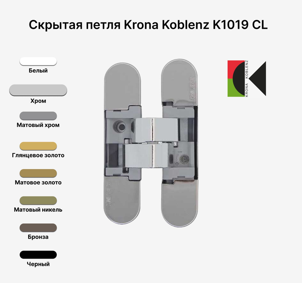 Скрытые петли Krona Koblenz K1019 CL, КОМПЛЕКТ 30 шт, Хром #1