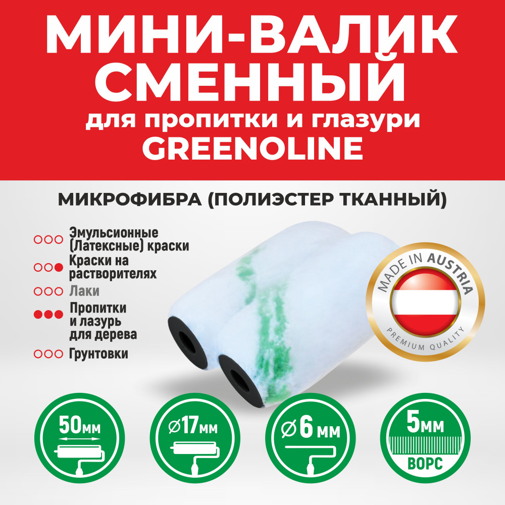 Мини-валик сменный для пропитки и глазури GREENOLINE 5 (PREMIUM Микрофибра  ш. 5 см ворс 5 мм 580 г/м купить по выгодной цене в интернет-магазине OZON  (501947021)