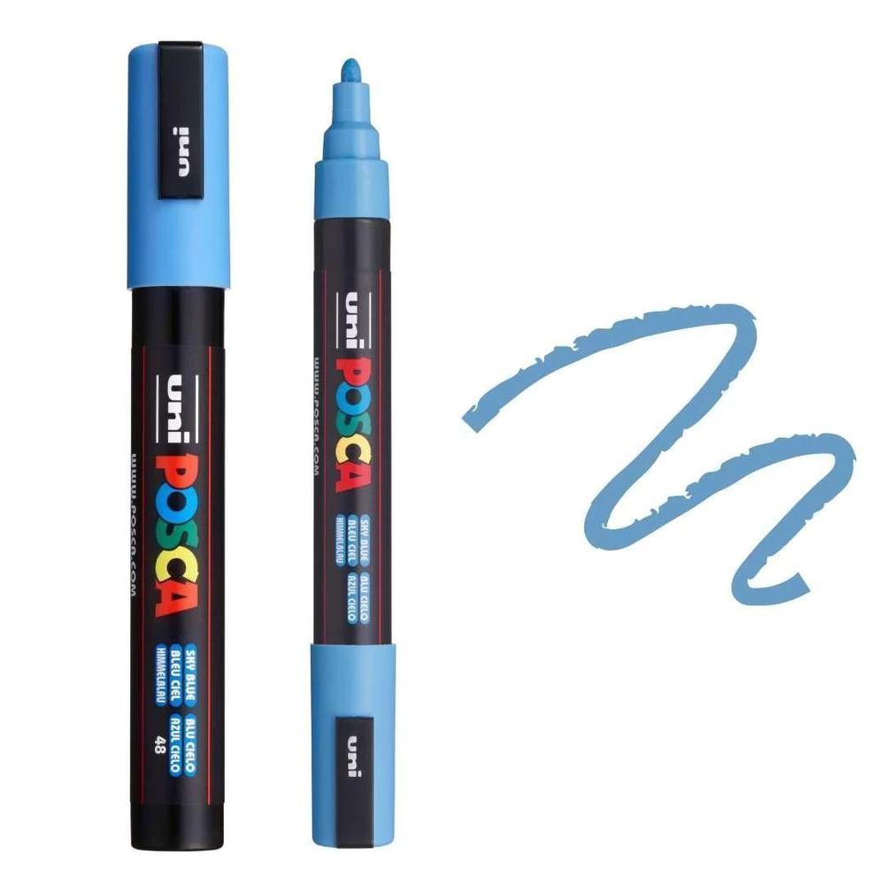 Маркер акриловый Uni POSCA PC-5M Sky Blue Небесно-голубой (48) перо 1,8-2,5  мм овальный (пулевидный) наконечник - купить с доставкой по выгодным ценам  в интернет-магазине OZON (915135296)