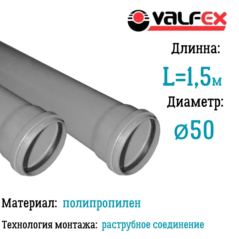 Труба BASE для внутренней канализации VALFEX Ф50 длина 1.5 м #1