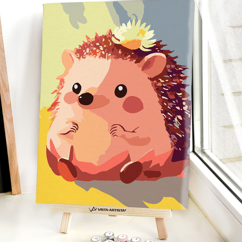 Картина по номерам, холст на подрамнике - Милый и счастливый ёжик, для ...