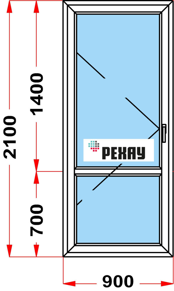 Балконная дверь, профиль РЕХАУ BLITZ (2100 x 900), с поворотной створкой, стеклопакет из 3х стекол, левое #1