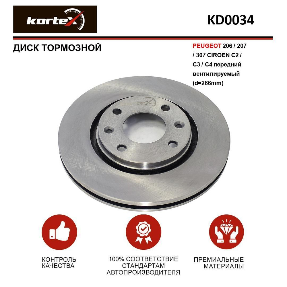 Диск тормозной для PEUGEOT 206 / 207 / 307 / CITROEN C2 / C3 / C4 передний  вентилируемый(d-266mm) - купить по низкой цене в интернет-магазине OZON  (946683039)