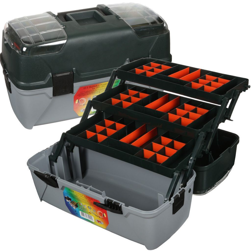 Ящик для инструментов пластиковый, 55х28х29.5 см, 3 выдвижных лотка, 2 органайзера, Profbox, Рыболовный #1