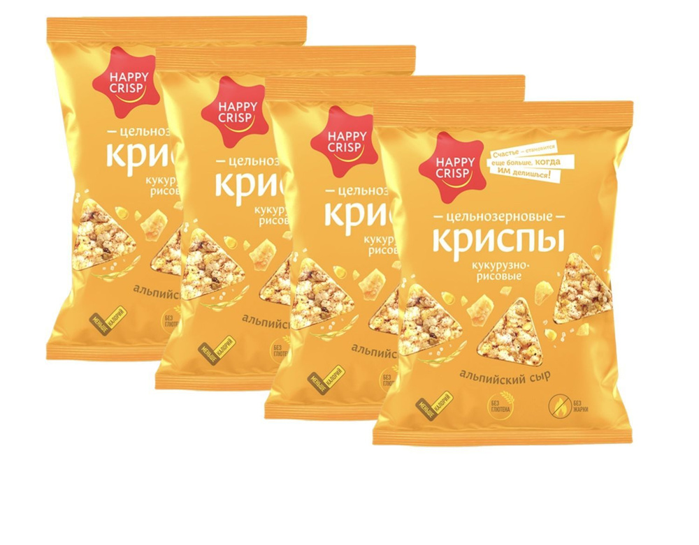 Happy Crisp Криспы кукурузно-рисовые со вкусом альпийского сыра, 100 г х 4 шт  #1