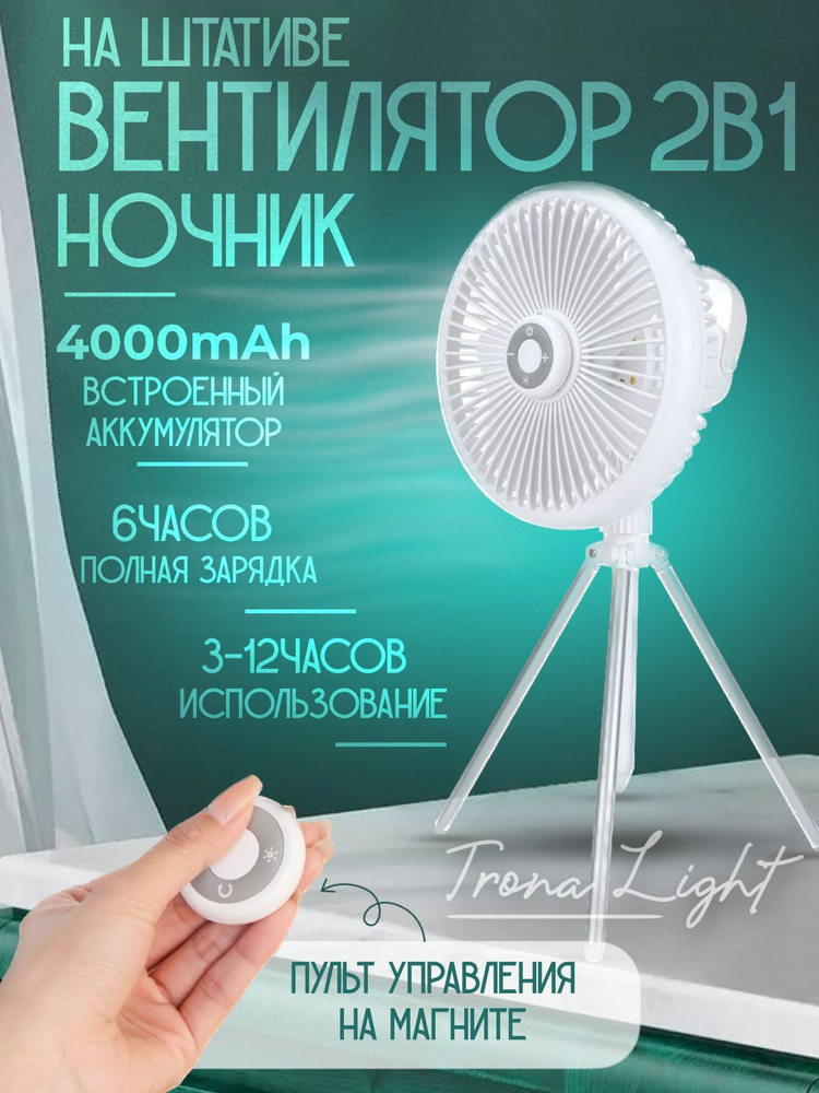 Вентилятор с Ночником и Пультом управления с штативом настольный ...