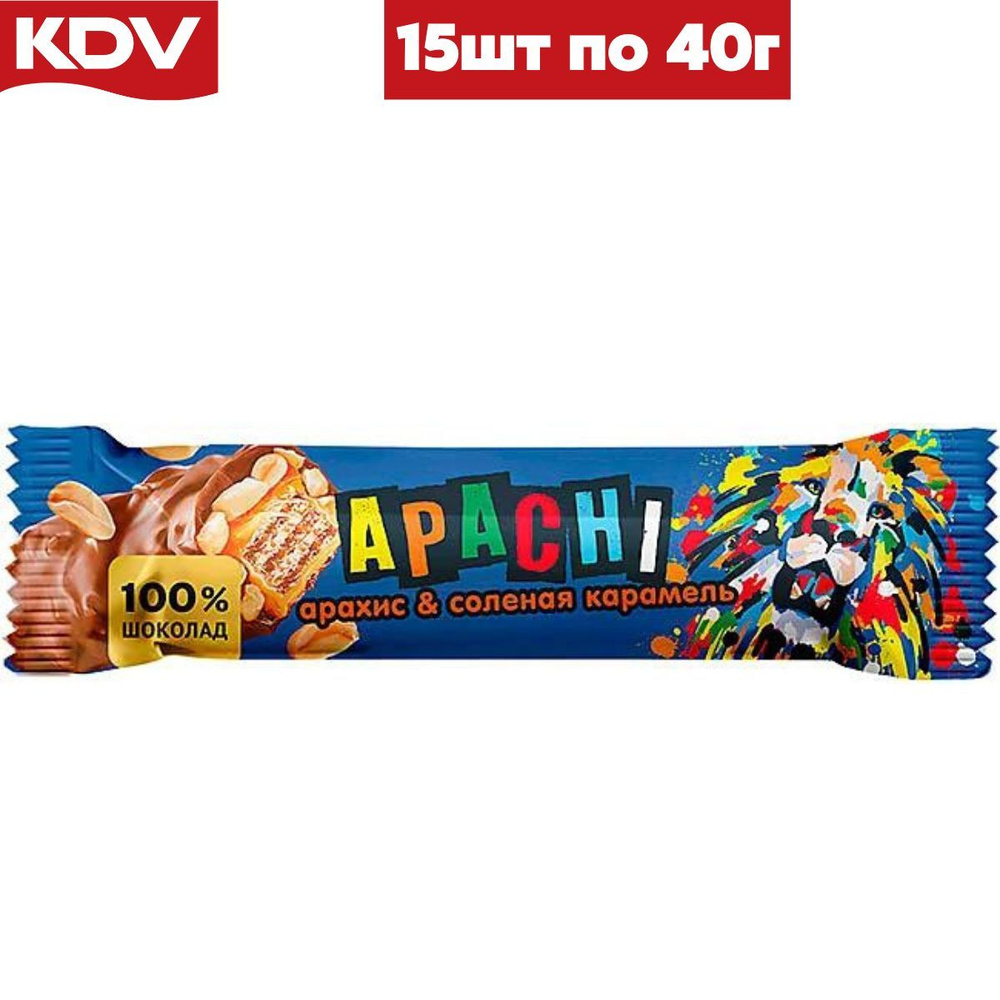 Батончик вафельный КДВ Apachi с солёной карамелью и арахисом 15 шт по 40 гр / Яшкино  #1