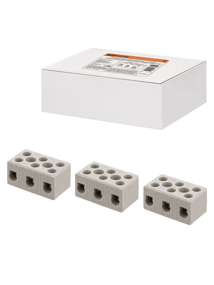 Керамический блок зажимов 15 Ампер 3 пары контактов с крепежным отверстием TDM (упак. 20 шт.)  #1