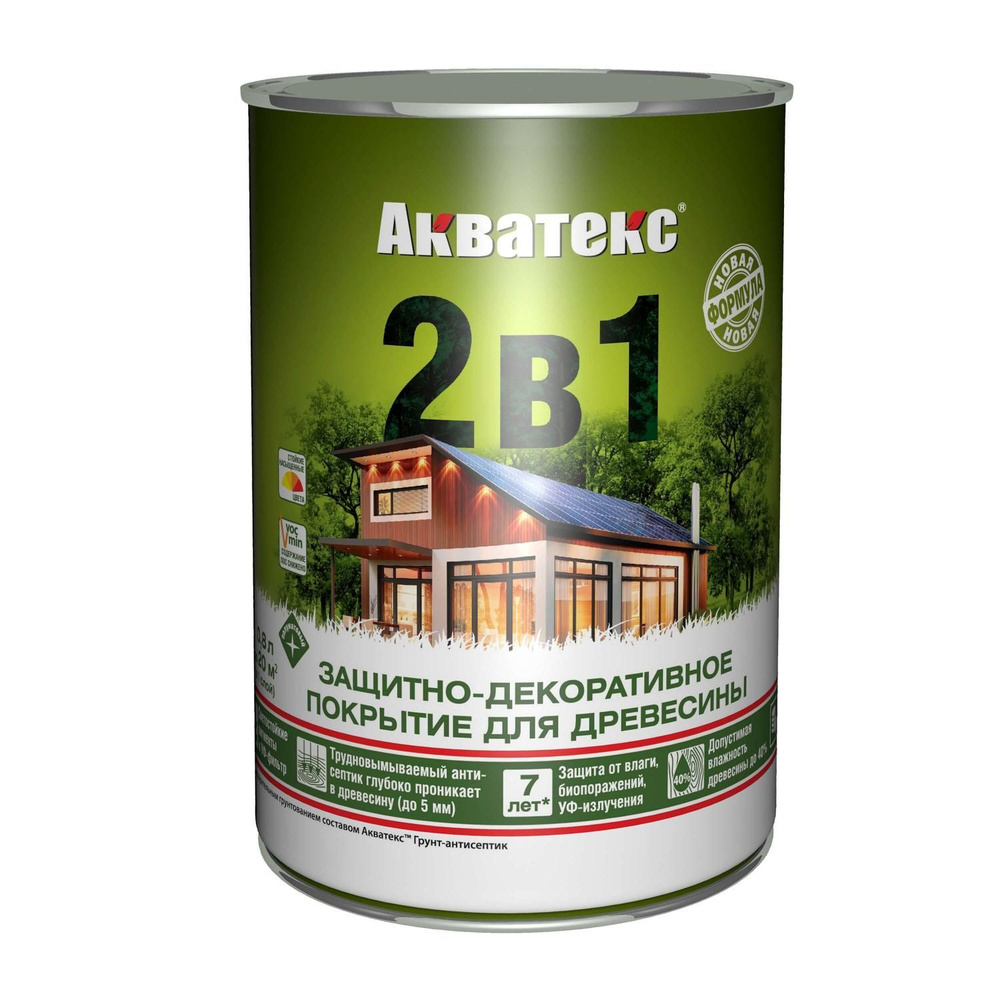 Акватекс 2 в 1, пропитка по дереву, защитно-декоративное покрытие для  древесины, цвет Дуб, 0,8 л