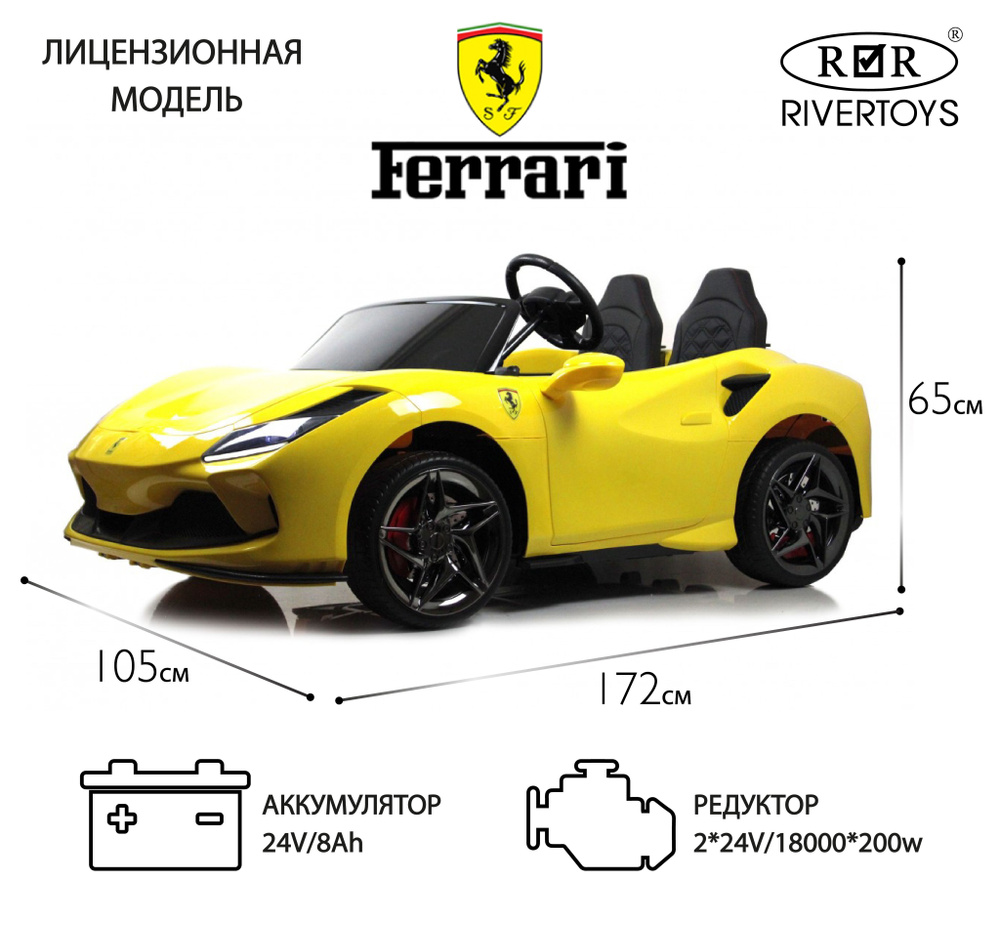 Детский двухместный электромобиль 24V Ferrari лицензия 400 Ватт с пультом  управления F111FF