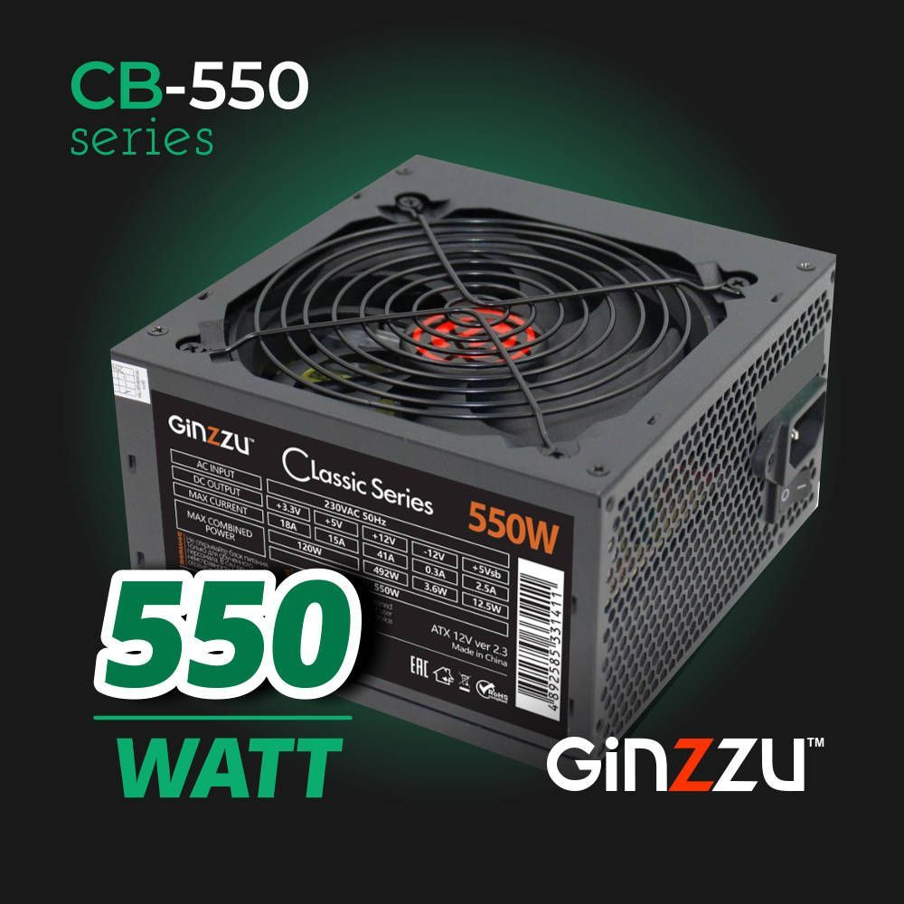 Блок питания Ginzzu 550W (CB550) ATX,12CM,20+4p,CPU(4+4), PCI-E(6+2), 4*SATA,3*IDE,  кабель питания - купить с доставкой по выгодным ценам в интернет-магазине  OZON (865795764)