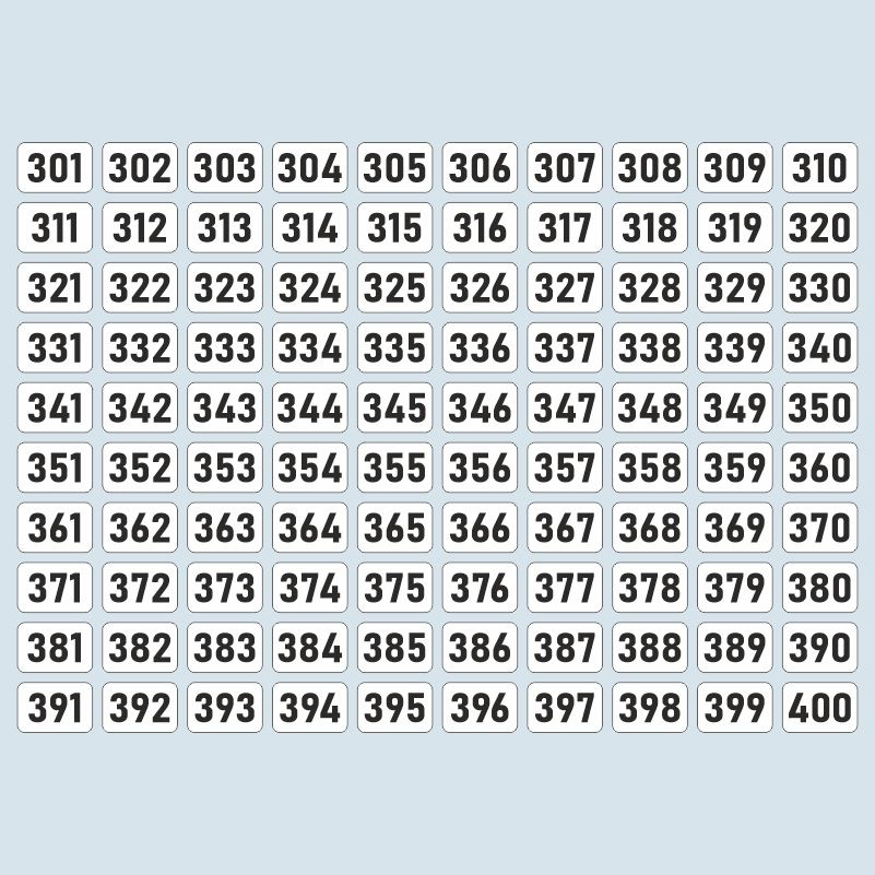 Наклейка / стикер номера от ПолиЦентр цвет белый 15х10 мм / номерные стикеры 301-400 #1