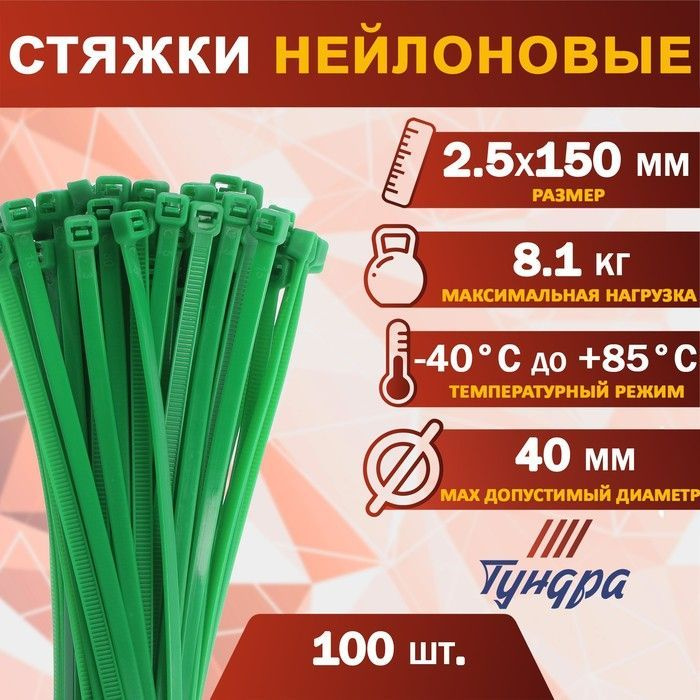 TUNDRA Хомут 2.5мм x 150мм от 10мм до 40мм,  1 шт., Нейлон #1