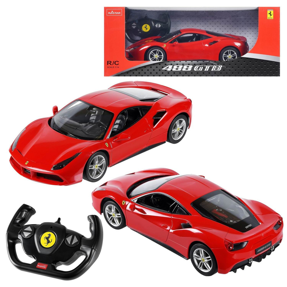 Машина р/у 1:14 Ferrari 488 GTB, цвет красный, светящиеся фары  32,7*16,2*8,8 см - купить с доставкой по выгодным ценам в интернет-магазине  OZON (401974806)