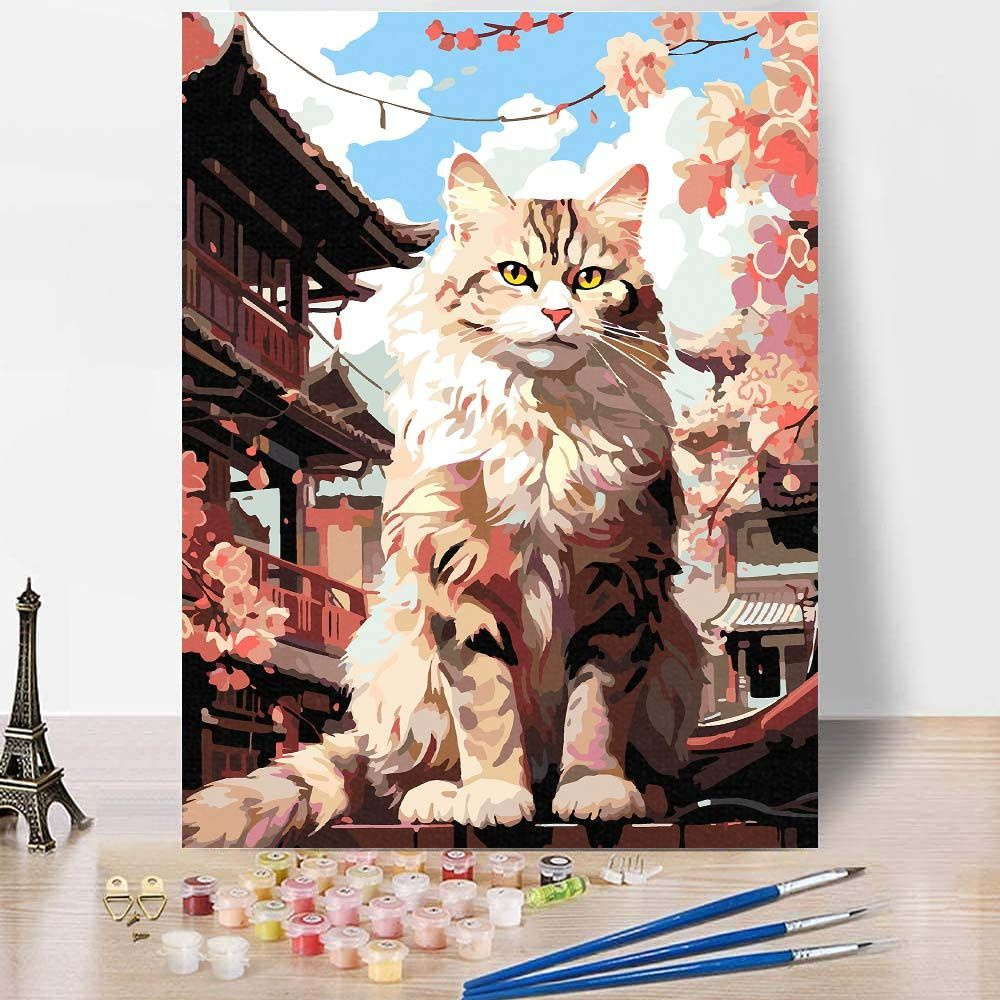 Картина по номерам, холст на подрамнике Японский котик - Животные 30х40 см.  - купить с доставкой по выгодным ценам в интернет-магазине OZON (1173564078)