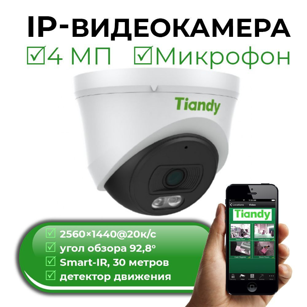 Купольная IP-камера 4Mp с микрофоном TIANDY TC-C34XN Spec:I3/E/Y/2.8mm/V5.0