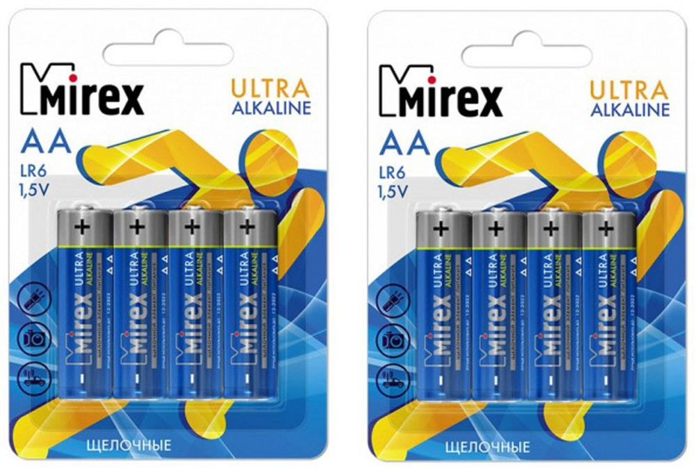 Батарейки щелочные Mirex LR6/AA 1,5V 4/48/480 ecopack 2 упаковки по 4шт #1