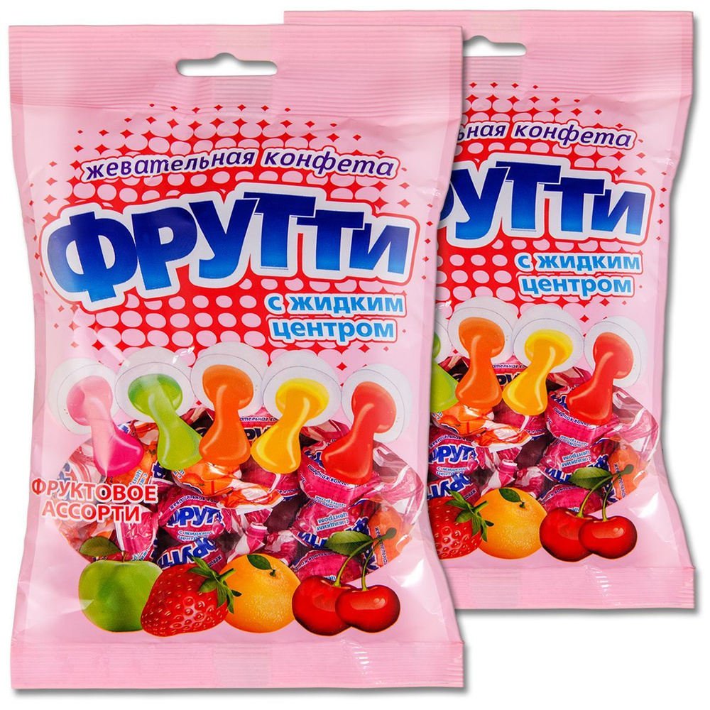 Жевательная конфета с жидким центром Фрутти Ассорти , 105 г, 2 шт ...