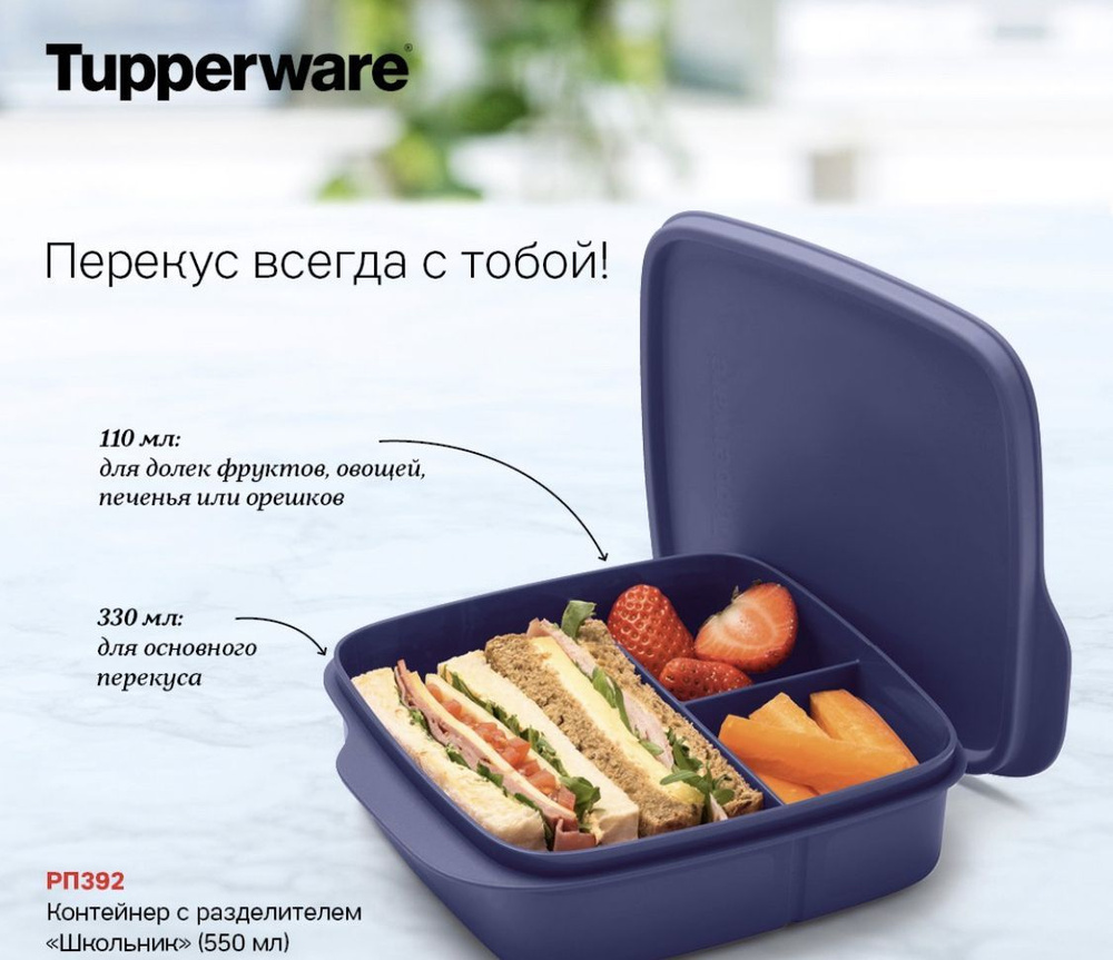 Ланч-бокс Tupperware, 550 мл, 1 шт, синий - купить по выгодной цене в  интернет-магазине OZON (1189877739)