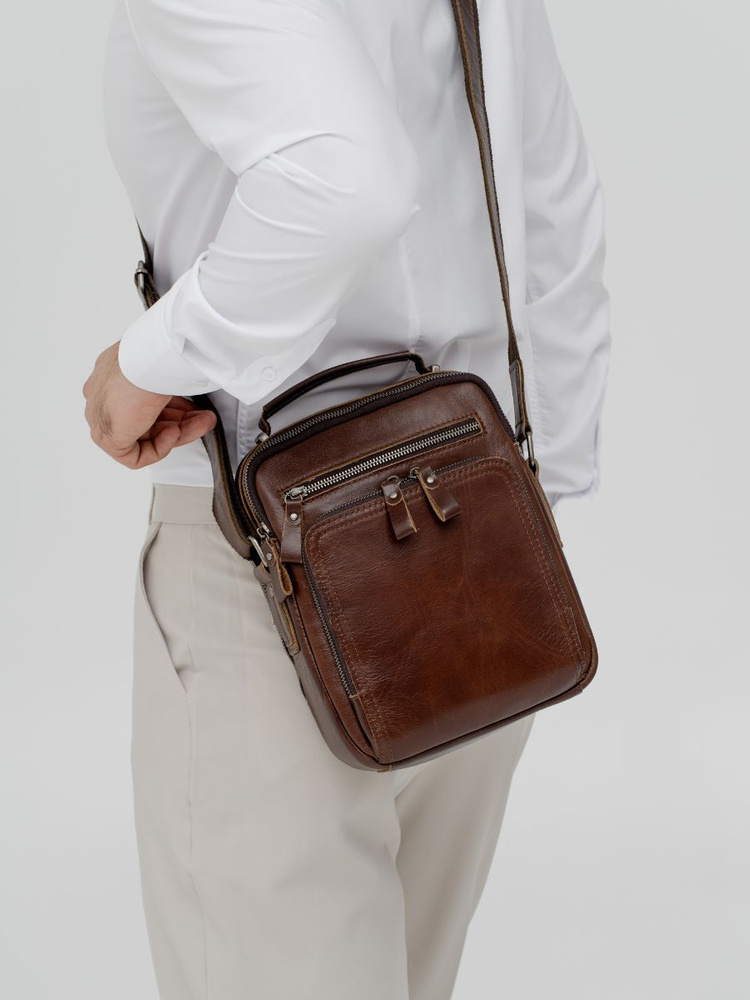 Сумка мужская через плечо кожаная для документов, натуральная кожа ...