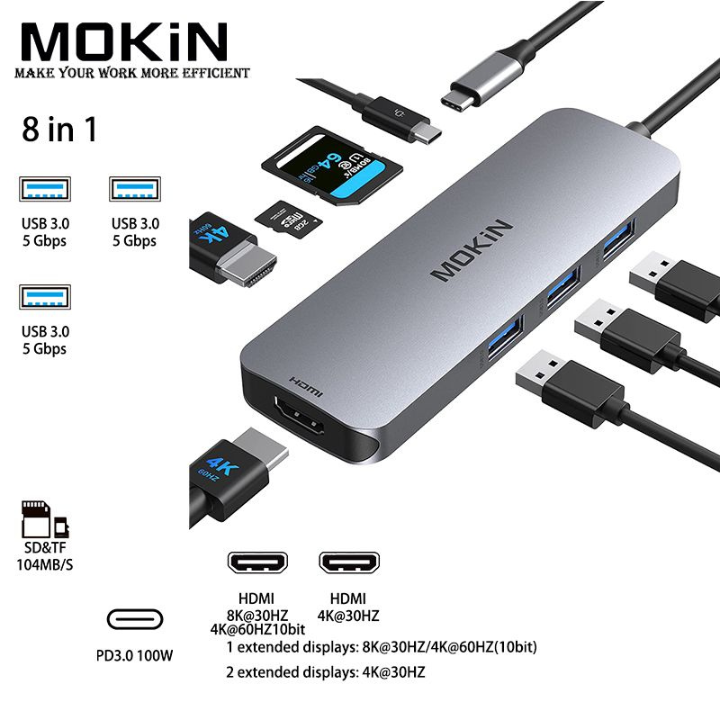 Док-станция-концентратор MOKiN USB-C для Book Air/Pro, iPad M1/M2 ...